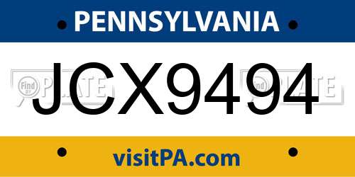 JCX9494 Pennsylvania License Plate