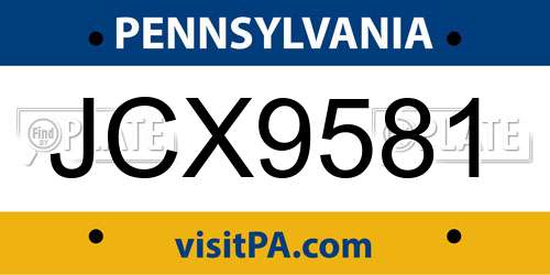 JCX9581 Pennsylvania License Plate