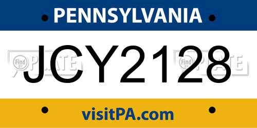 JCY2128 Pennsylvania License Plate