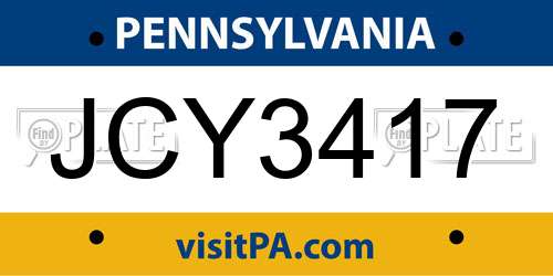 JCY3417 Pennsylvania License Plate