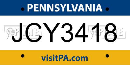JCY3418 Pennsylvania License Plate