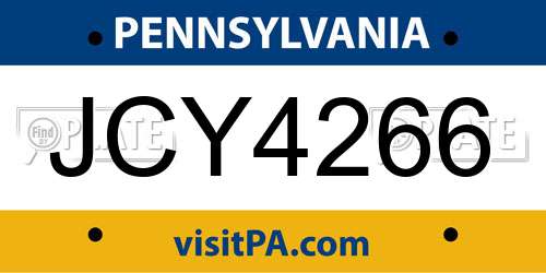 JCY4266 Pennsylvania License Plate