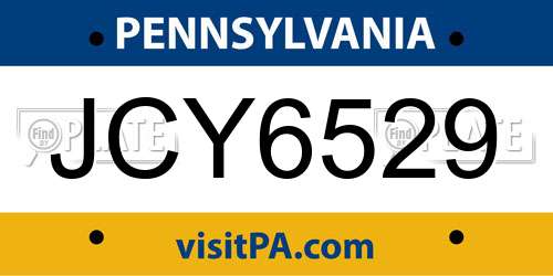 JCY6529 Pennsylvania License Plate