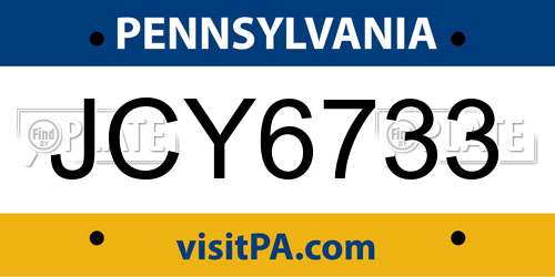 JCY6733 Pennsylvania License Plate