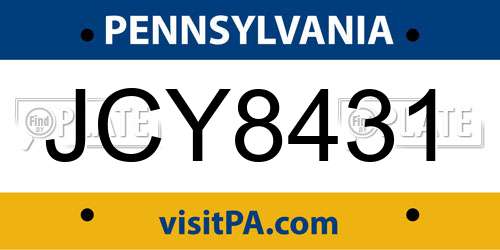 JCY8431 Pennsylvania License Plate
