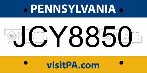 JCY8850 Pennsylvania License Plate