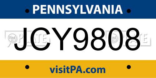 JCY9808 Pennsylvania License Plate