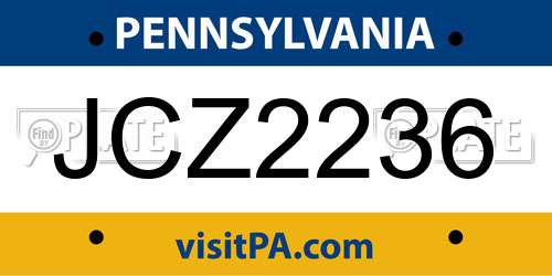 JCZ2236 Pennsylvania License Plate
