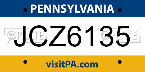 JCZ6135 Pennsylvania License Plate