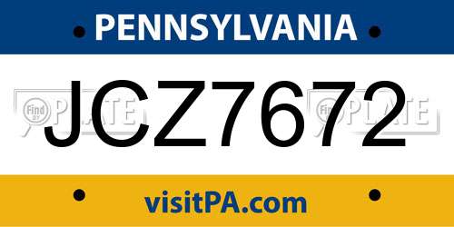 JCZ7672 Pennsylvania License Plate