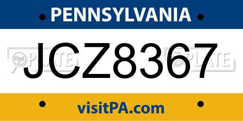 JCZ8367 Pennsylvania License Plate