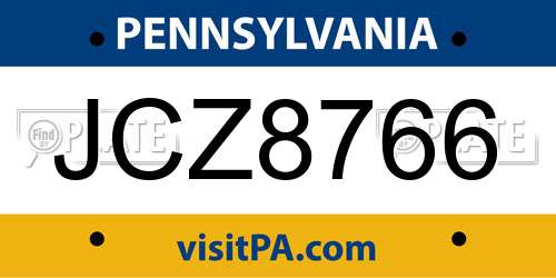 JCZ8766 Pennsylvania License Plate