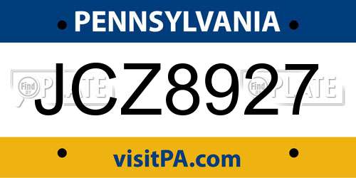 JCZ8927 Pennsylvania License Plate