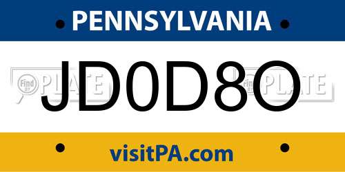 JD0D8O Pennsylvania License Plate