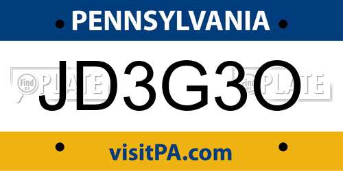 JD3G3O Pennsylvania License Plate