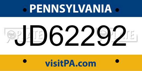 JD62292 Pennsylvania License Plate