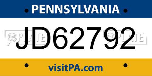JD62792 Pennsylvania License Plate