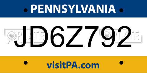 JD6Z792 Pennsylvania License Plate