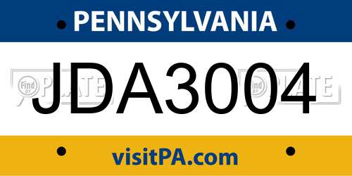 JDA3004 Pennsylvania License Plate