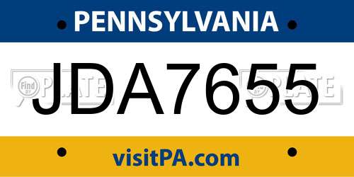 JDA7655 Pennsylvania License Plate