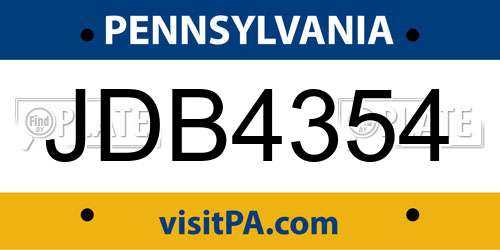 JDB4354 Pennsylvania License Plate