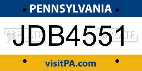 JDB4551 Pennsylvania License Plate