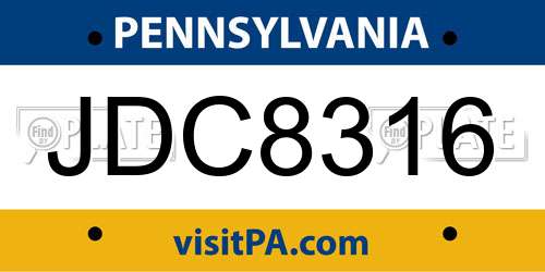 JDC8316 Pennsylvania License Plate