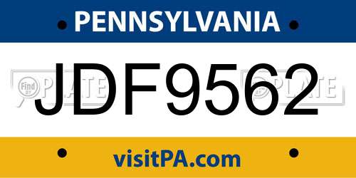 JDF9562 Pennsylvania License Plate