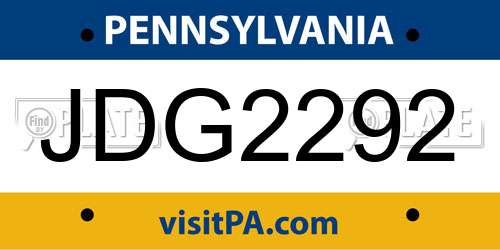 JDG2292 Pennsylvania License Plate