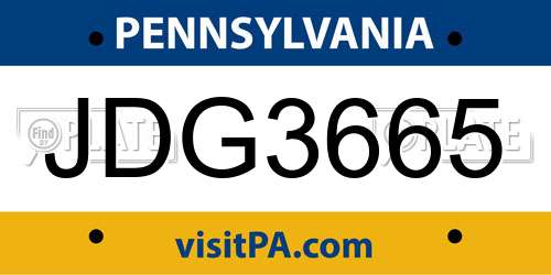 JDG3665 Pennsylvania License Plate