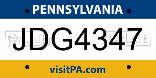 JDG4347 Pennsylvania License Plate