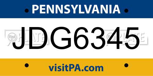 JDG6345 Pennsylvania License Plate