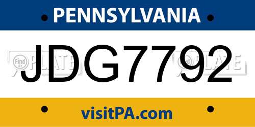 JDG7792 Pennsylvania License Plate