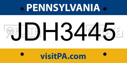 JDH3445 Pennsylvania License Plate