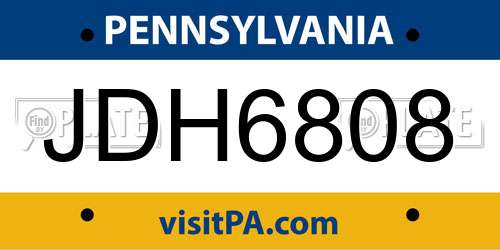 JDH6808 Pennsylvania License Plate