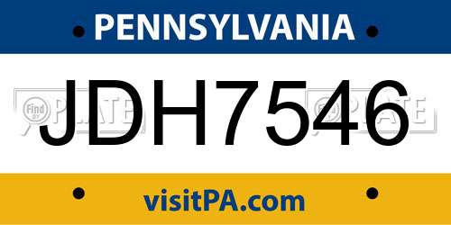 JDH7546 Pennsylvania License Plate
