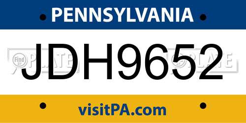 JDH9652 Pennsylvania License Plate