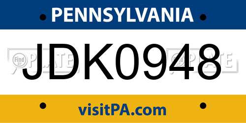JDK0948 Pennsylvania License Plate