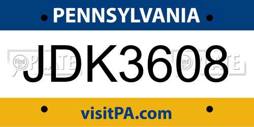 JDK3608 Pennsylvania License Plate