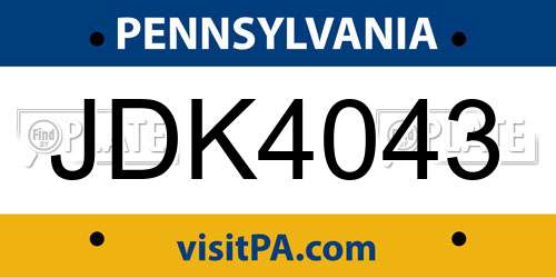 JDK4043 Pennsylvania License Plate