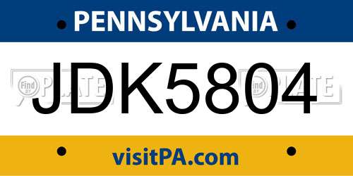 JDK5804 Pennsylvania License Plate