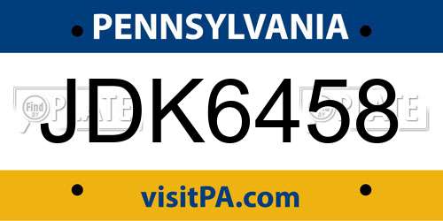 JDK6458 Pennsylvania License Plate