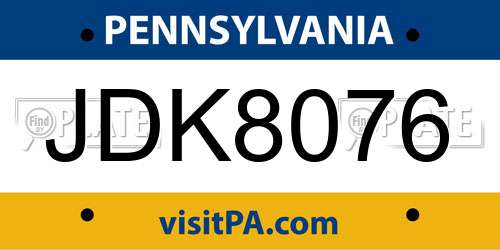 JDK8076 Pennsylvania License Plate