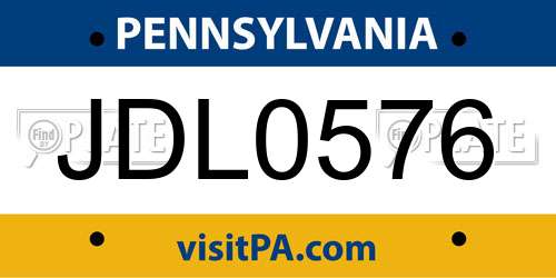 JDL0576 Pennsylvania License Plate