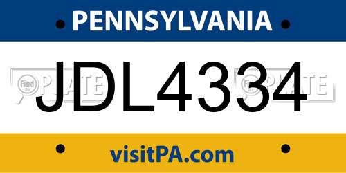 JDL4334 Pennsylvania License Plate