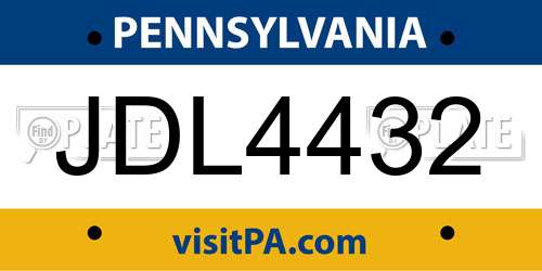 JDL4432 Pennsylvania License Plate