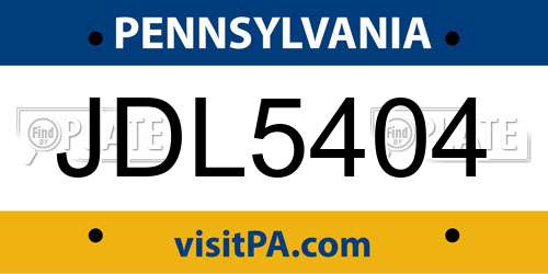 JDL5404 Pennsylvania License Plate