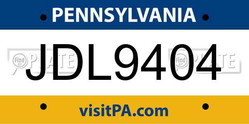 JDL9404 Pennsylvania License Plate