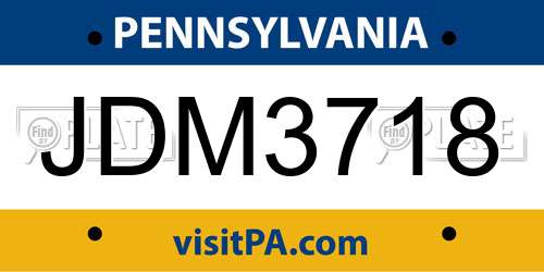 JDM3718 Pennsylvania License Plate