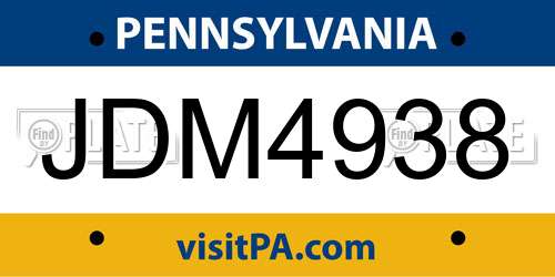 JDM4938 Pennsylvania License Plate